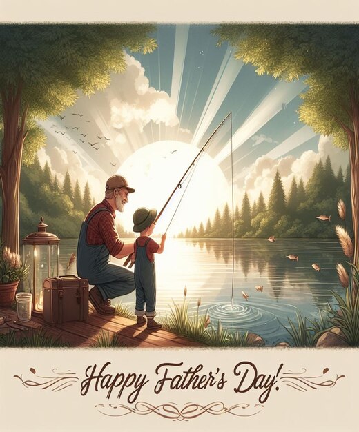 un poster per la giornata dei padri padre e figlio a pesca