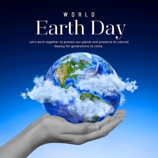 un poster per la Giornata della Terra con uno sfondo blu e un poster della Giornata Mondiale