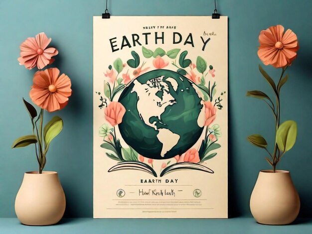 un poster per la Giornata della Terra è visualizzato su uno sfondo blu