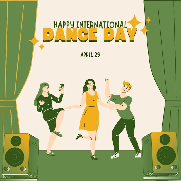 un poster per la Giornata Internazionale della Danza con una donna che balla sul palco