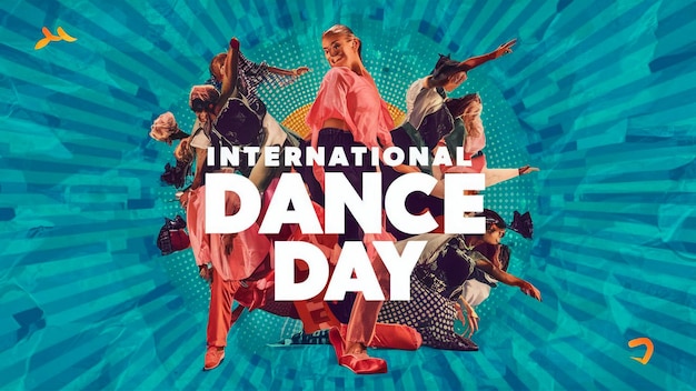 un poster per la giornata internazionale della danza con uno sfondo blu