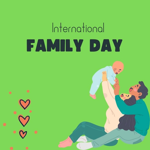 un poster per la Giornata Internazionale della Famiglia con uno sfondo verde