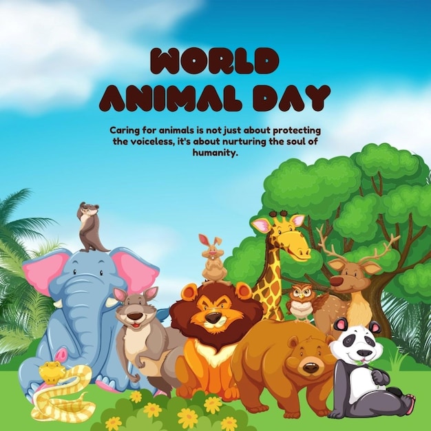 un poster per la giornata mondiale con animali e palme