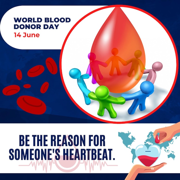 Un poster per la giornata mondiale del donatore di sangue è il 14 giugno 2015.