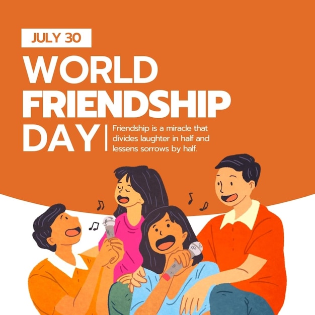 un poster per la Giornata Mondiale dell'Amicizia con una citazione del mondo dell'amicizia