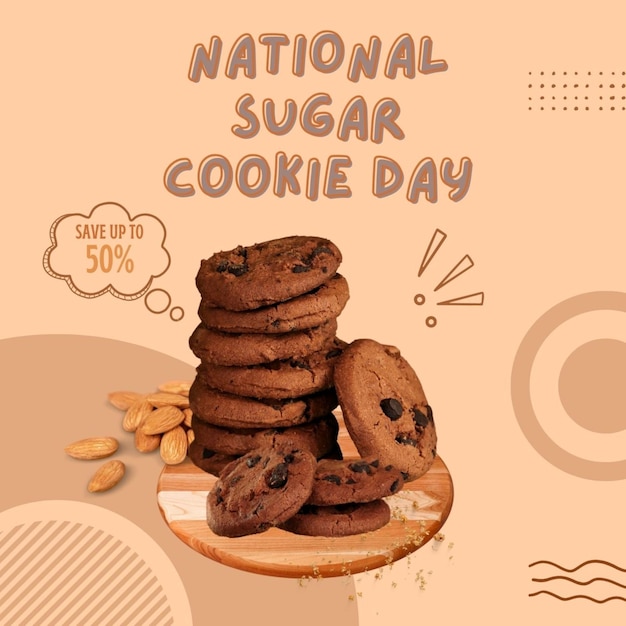 un poster per la giornata nazionale dei biscotti di zucchero con un'immagine di un biscotto