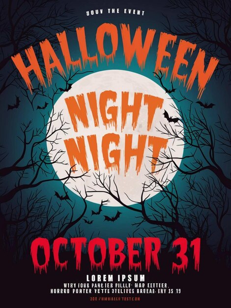 un poster per la notte di Halloween con una luna piena sullo sfondo