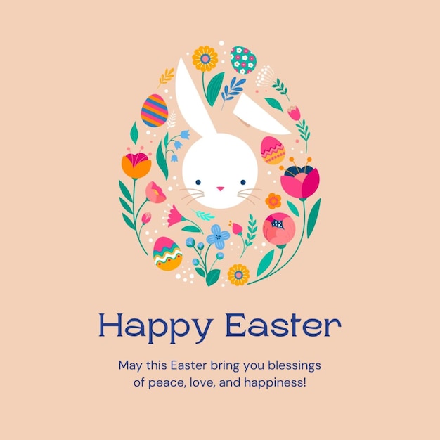 un poster per la Pasqua con un coniglietto e dei fiori