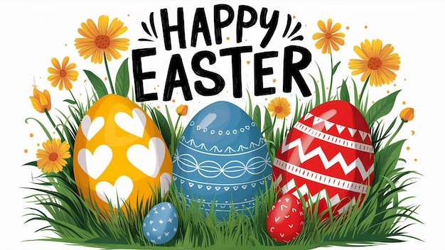 un poster per le uova di Pasqua con uno sfondo felice di Pasqua