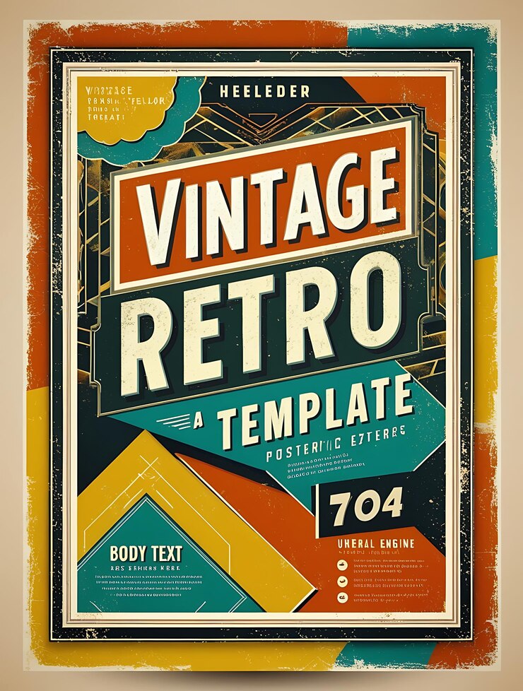 Foto un poster per lo stile vintage retro con uno sfondo blu e arancione