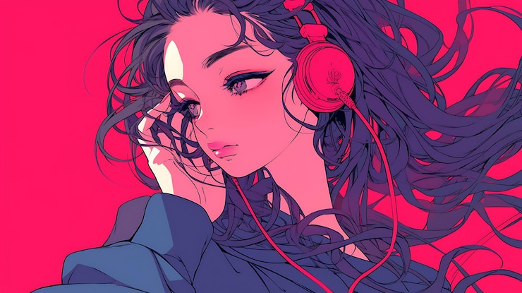 Foto un poster per un anime chiamato la ragazza con le cuffie rosse