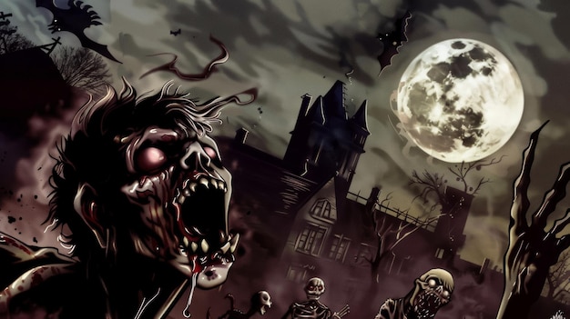 un poster per un'apocalisse zombie con una luna piena sullo sfondo