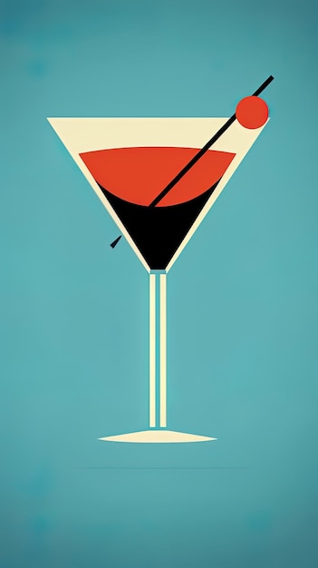 un poster per un bicchiere di martini con una striscia rossa e nera in fondo