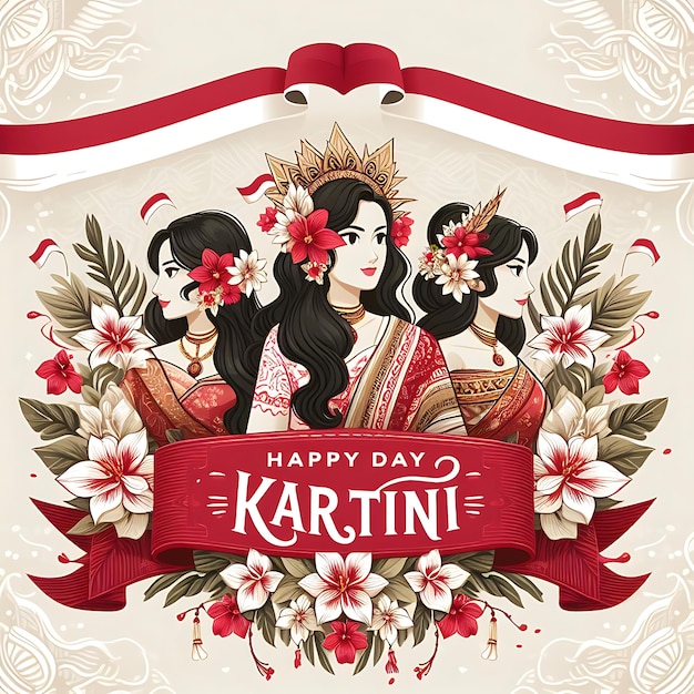 un poster per un hari kartini con una donna in una corona e fiori