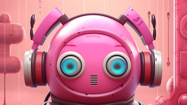 Un poster per un robot con le cuffie rosa