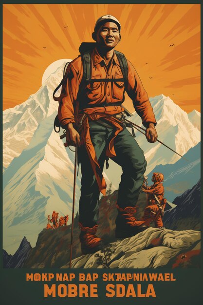 un poster per un soldato con una montagna sullo sfondo