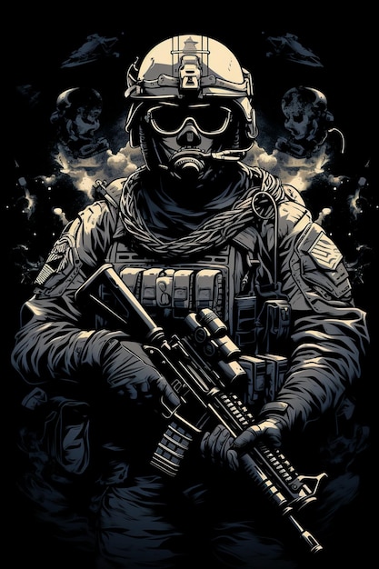 un poster per un soldato con una pistola in mano.
