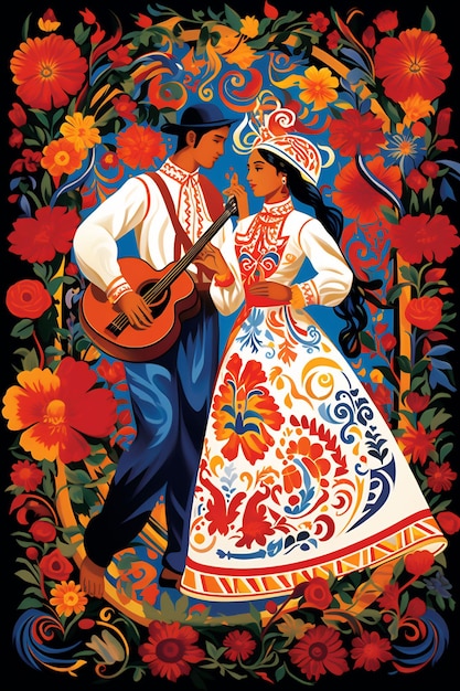 un poster per un uomo e una donna con una chitarra