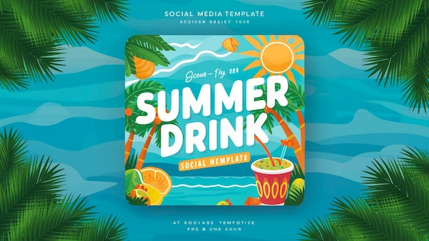 un poster per una bevanda estiva con una scena tropicale