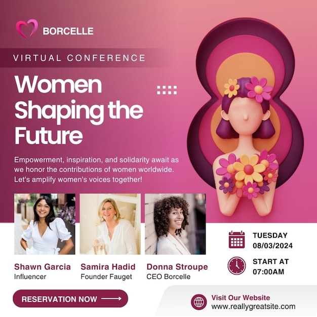 un poster per una conferenza chiamata "Le donne che creano il futuro"