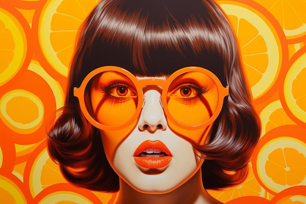 Un poster per una donna con gli occhiali che dice il titolo "