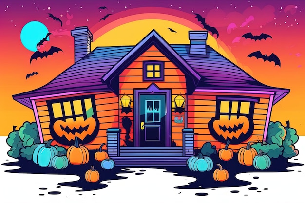 Un poster per una festa di halloween con zucche e zucche.