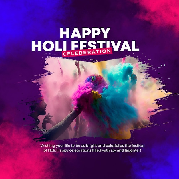 un poster per una festa felice con uno sfondo colorato e una donna che tiene un grande display colorato