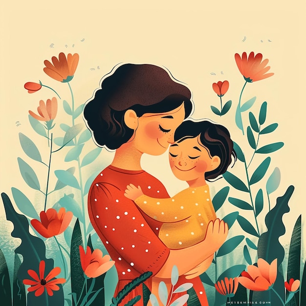 un poster per una madre e un bambino con fiori e una foto di un bambino