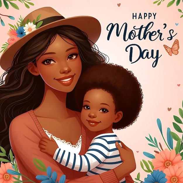 un poster per una madre e una figlia con fiori e farfalle