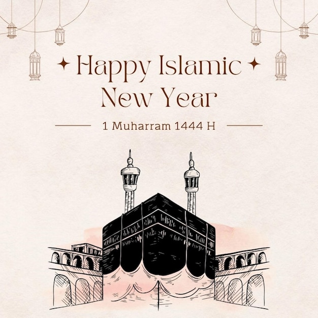 un poster per una moschea con un disegno che dice buon anno nuovo