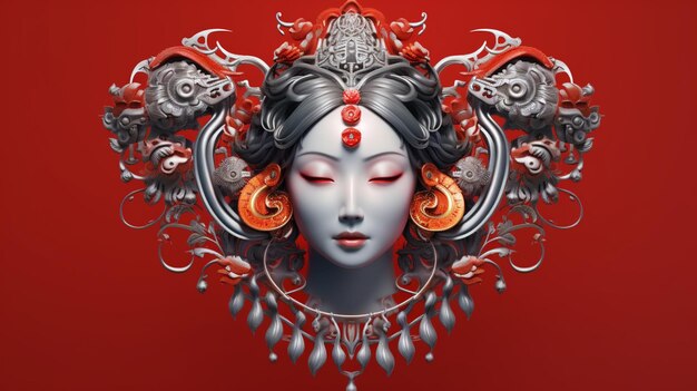 Un poster rosso con il volto di una donna e la scritta geisha.