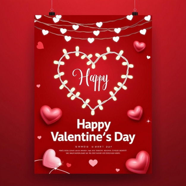 un poster rosso con uno striscione a forma di cuore che dice "Happy Valentine"