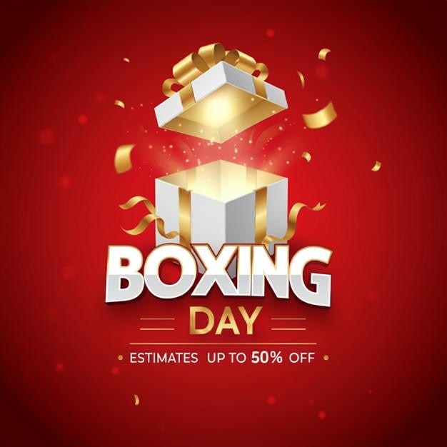 un poster rosso con uno striscione che dice boxing day