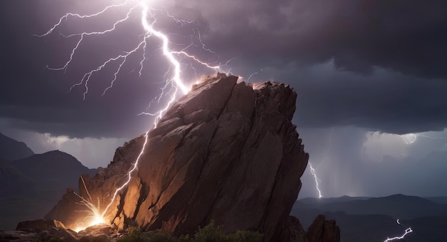 un potente fulmine colpisce la roccia