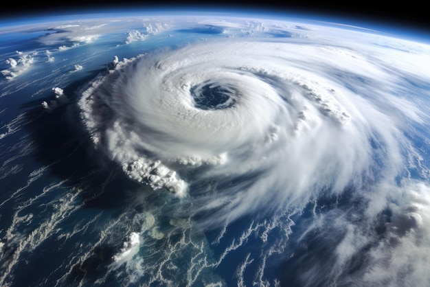 un potente uragano che vortica nel vasto oceano