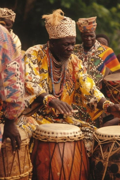 Un praticante del Candombl in abito cerimoniale esegue un rituale di danza al ritmo dei tamburi tradizionali