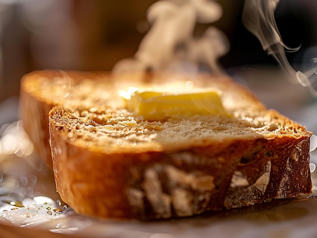 Un primo piano che cattura la ricca consistenza e la crosta marrone dorato di un pane artigianale appena cotto