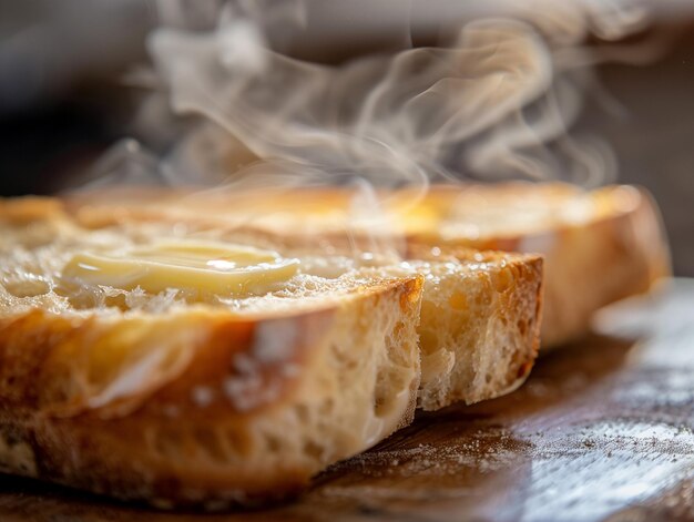 Un primo piano che cattura la ricca consistenza e la crosta marrone dorato di un pane artigianale appena cotto