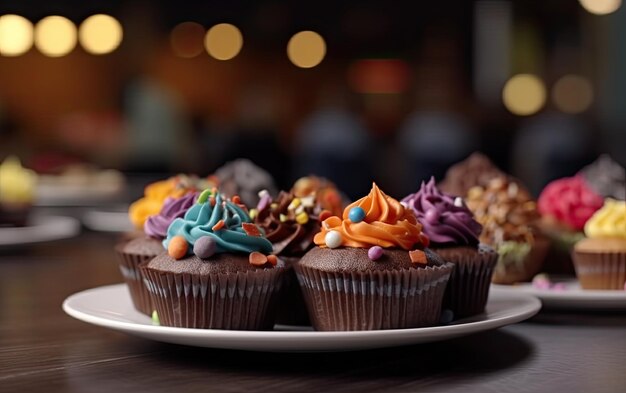 Un primo piano cupcakes su uno sfondo di caffè dolce cibo da forno da dessert ai generato