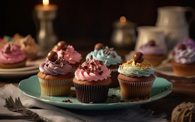 Un primo piano cupcakes su uno sfondo vintage dolce dessert panetteria cibo ai generato