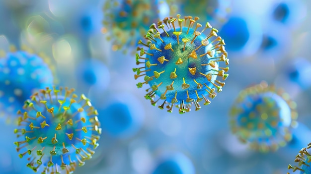 Un primo piano dei coronavirus blu e oro