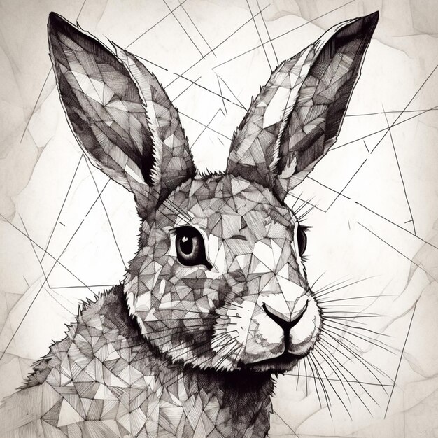 un primo piano del disegno di un coniglio con un motivo geometrico generativo ai