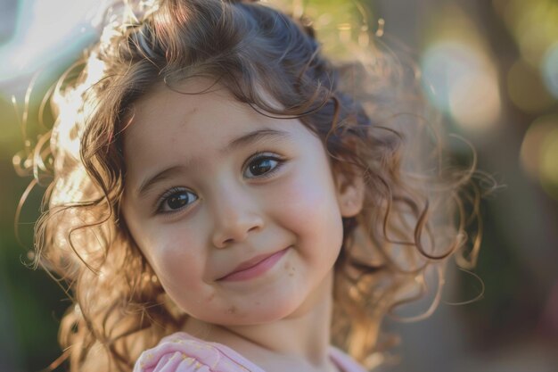 Un primo piano del viso di un bambino con i capelli ricci