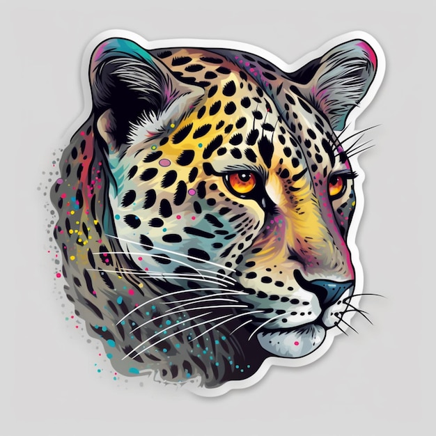 un primo piano del volto di un leopardo con macchie colorate ai generative