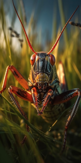 Un primo piano del volto di una cavalletta