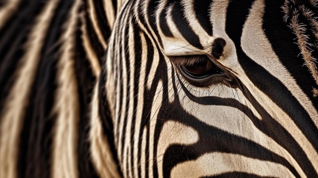 Un primo piano del volto di una zebra con strisce.