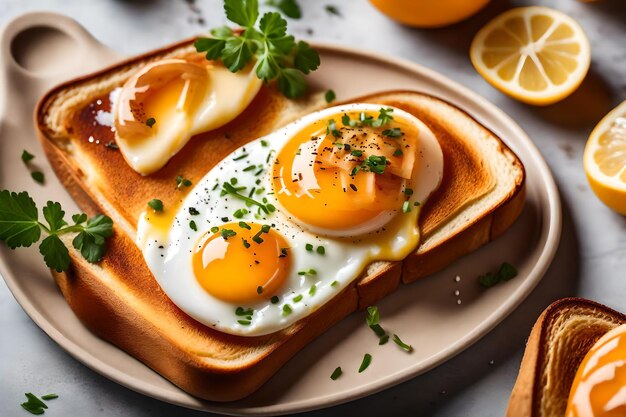 Un primo piano delizioso uovo su toast