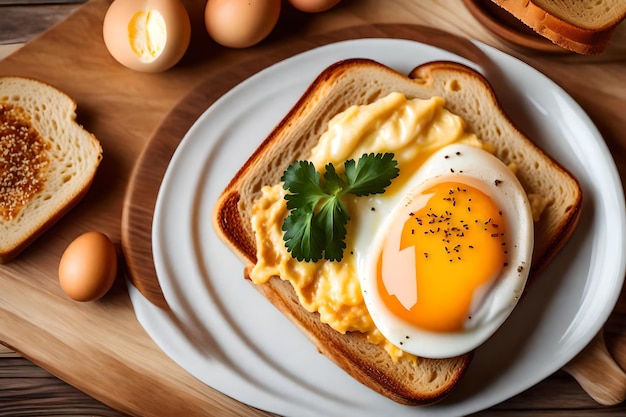 Un primo piano delizioso uovo su toast