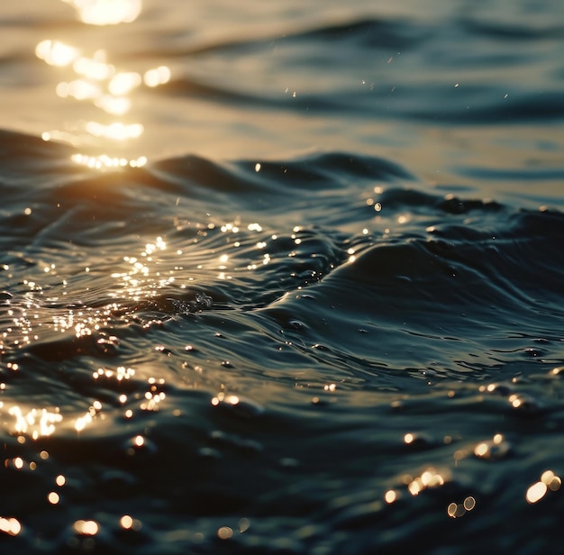 un primo piano dell'acqua con il sole che splende su di essa