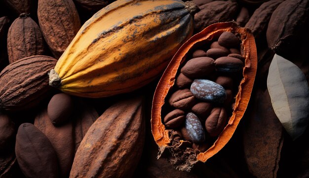 Un primo piano dell'IA generativa dei chicchi di cacao